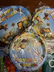 Minecraft Birthday Party Supplies Kit Banner Balloons Cake Topper, Croc Charms