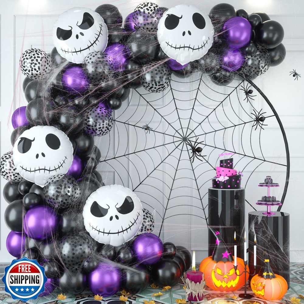 Halloween Decorations Balloon Arch Garland Kit, 101pcs Metallic Purple and Ma
