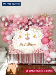 God Bless Backdrop for Girls First Holy Communion Baptism Backdrop Pink Flower G