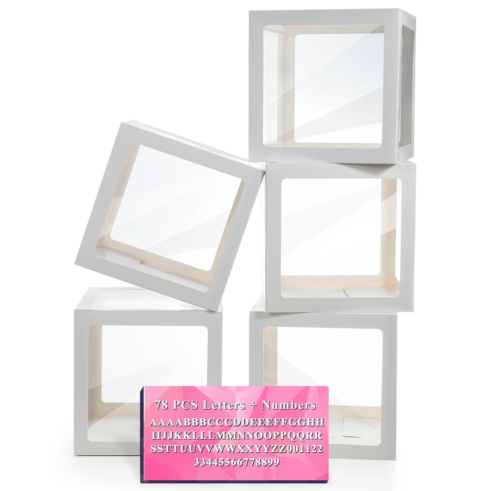Baby Boxes with Letters, 5 Transparent Baby Shower Balloon Boxes with 78 Lett…