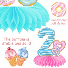Two Sweet Donut Ice Cream Theme 2nd Birthday Honeycomb Centerpieces 12 Pcs