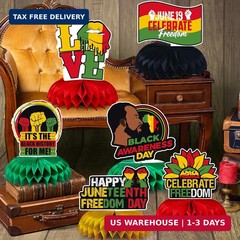 JULMELON 8PCS Juneteenth Party Decorations Honeycomb Centerpiece, 3D Double Side