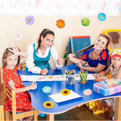 63Pcs Spring Flowers Cutouts Paper with 100Pcs Glue Points for Wall Bulletin Boa