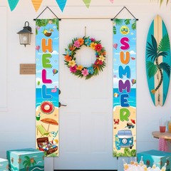 Hello Summer Porch Sign Decorations Banner Tropical Beach Hawaiian Summer Doo…