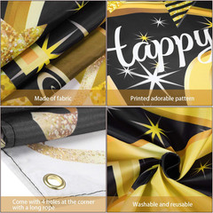 40th Birthday Backdrop Black Gold Fabric Party Banner 72.8×43.3 Photo Booth Sign