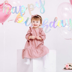 Holographic Happy Birthday Banner,Pre Strung Iridescent Birthday Party Decoratio