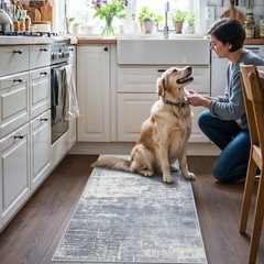 Washable 2×4 Kitchen Area Rugs: Abstract Stain-Resistant Sink 2×4, Blue/Ivory