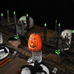 2 Set Felt Gothic Halloween Candelabra Table Decor with Glow Flame Black