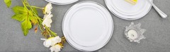 FLOWERCAT 60PCS Silver Plastic Plates – Heavy Duty White and Silver Plastic P…