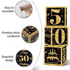 50th Birthday Decorations Boxes for Men- 3PCS Black Gold Happy 50th Birthday …