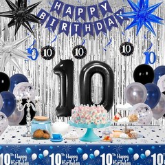 10th Decorations for Boys and Girls Dark Blue, Double Digits with HAPPY Banne…