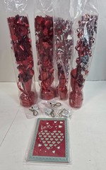 4 Pk Lighted Valentines Red Foil Burst Decorations Heart Tinsel Centerpieces