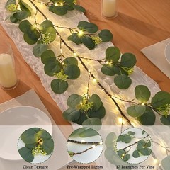 Christmas Decoration Indoor – 6FT Eucalyptus Garland with Timer, Artificial