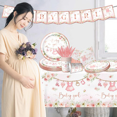 Rose Gold Baby Shower Tableware Set,Pink Girl Baby Shower Plates and Napkins Set