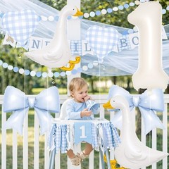 Silly Goose 1st Party Decorations – 7 Pcs Goose Balloons & Blue Bow Set – 40”…