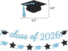 Festive Class 2026 Graduation Celebration Kit Light Blue Black Banner Backdrop