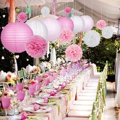 15Pcs Party Pack Paper Lanterns and Pom Pom Balls Hanging Decoration for Wedd…