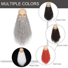Yan Dream Mens Long Curly Grey Wizard Fake Beard with Upturned Mustache