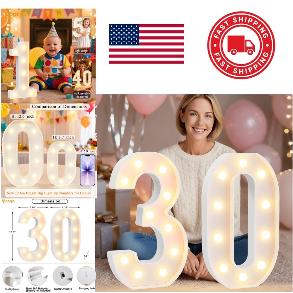 Marquee Number 30 Light Up Decor 12.6 Inch for Birthday Anniversary Celebration