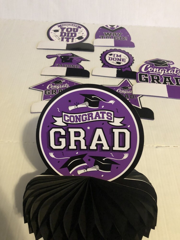 Graduation Party Honeycomb Centerpieces Purple And Black – 8 Included