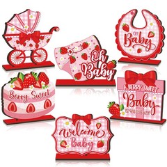 6 PCS Wooden Strawberry Baby Shower Table Decorations Centerpiece Props