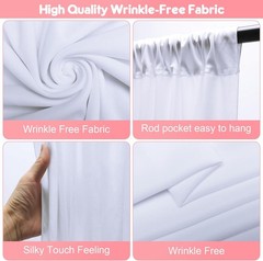 10x8FT White Backdrop Curtains for Parties, Polyester Photo Fabric Curtain