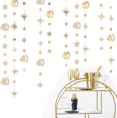 Champagne Gold 40Th Birthday Decorations Number 40 Circle Dot Twinkle Star Garla