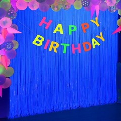 Transform Your Events: 2 Pack Glow in The Dark Fringe Curtains 6.6 ft Neon Decor