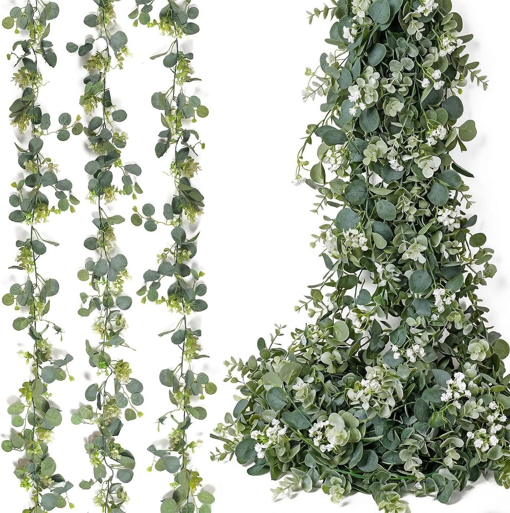 Artificial Eucalyptus Vines (3-Pack, Total 17.7Ft), Green Eucalyptus Garland