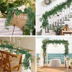 Artificial Willow Leaves Vine Twigs 2Pcs 5.7Ft Fake Hanging Ivy Plants Silk