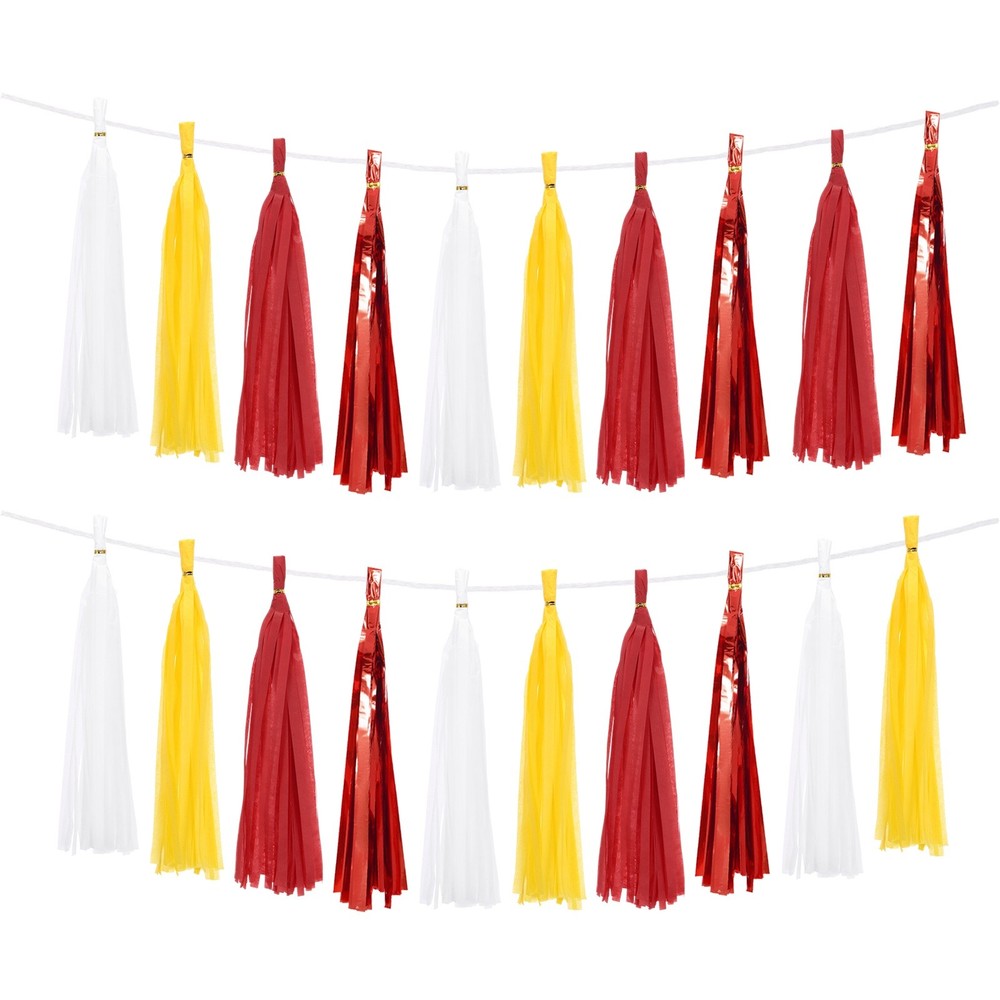 20 Pcs Tassel Garland, White Red Bright Yellow Red Foil Fringe Tassels