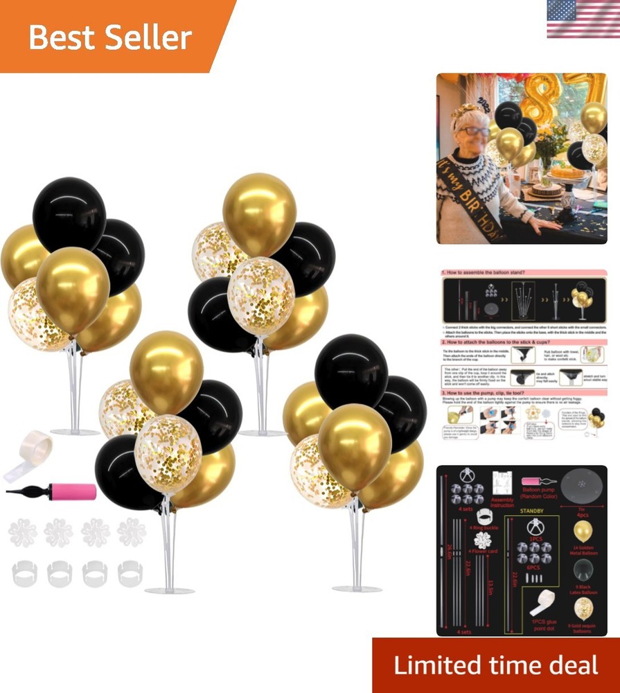 4 Set Black Gold Balloon Centerpieces for Table,Balloon Stand Kit for Black G…