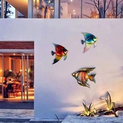 FANWNKI Set of 3 Metal Fish Wall Decor Art Outdoor Indoor Sculpture Hanging f…