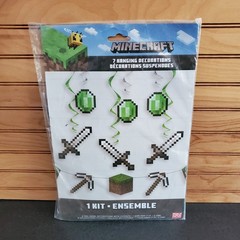 Mojang Studios – 7 Piece Minecraft Decoration Kit 6 Foil Swirl, 1 Garland New