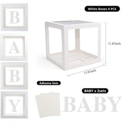 Baby Boxes with Letters for Baby Shower, 4 Transparent Balloon Boxes