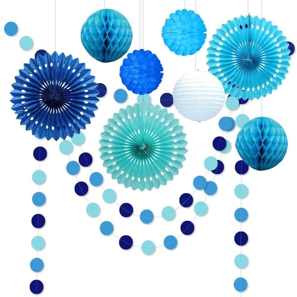 Under The Sea Theme Blue Birthday Party Decorations Circle Garlands Paper Fan…