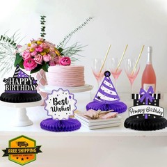 LASKYER 21st Birthday Decorations Purple Shiny Honeycomb Centerpiece