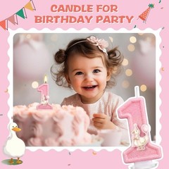 Cute Pink Silly Goose Candle – Ideal Cake Topper for 1st Birthday Celebrations