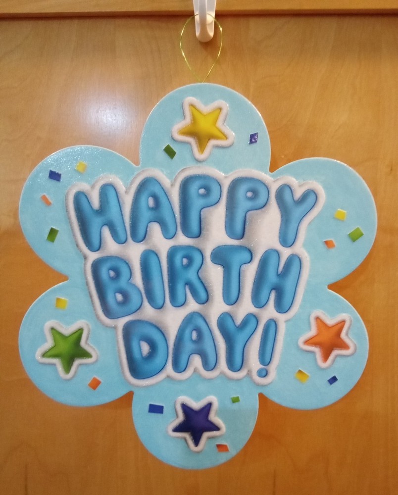 Happy Birthday sign Handcrafted USA thin canvas on cardbrd cut-outs glitter star