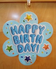 Happy Birthday sign Handcrafted USA thin canvas on cardbrd cut-outs glitter star