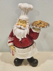 Chef Santa Claus Decor Tabletop Christmas Decorations 8.5 In Chef Hat & Cookies