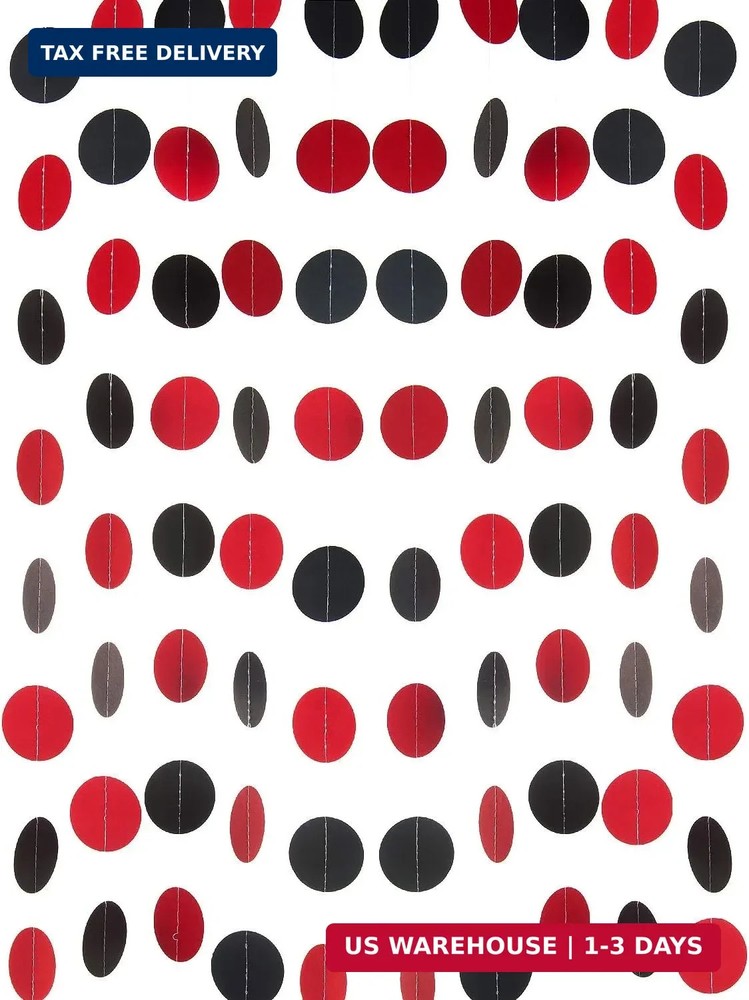 WEVEN Red and Black Paper Garland Circle Dot Party Garland Banner Streamer Backd