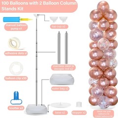 2 Sets Rose Gold Balloon Column Stand Kit with 100 Balloons Graduation Adjust…