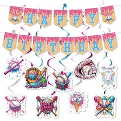 33 Pcs Ice Cream Drip Baseball Birthday Baseball Banner Sports Party Decorati…