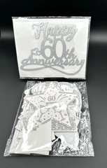 Silver Glitter Happy 60th Anniversary Cake Topper & 9pc. Honeycomb Centerpieces