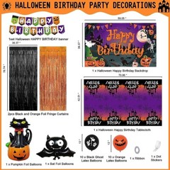 Halloween Happy Birthday Banner, Pumpkin Birthday Party Decorations w background
