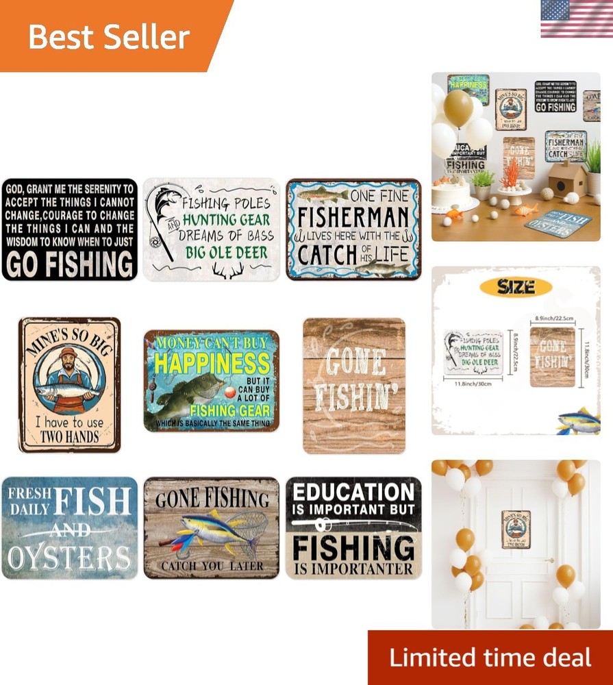 Vintage Fishing Party Decorations – 9 PCS Cardboard Signs for Kids’ Celebrations