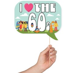 60s Photo Booth Props – 41-pc Photo Booth Kit with 8 x 10-Inch Sign, 60 Adhes…