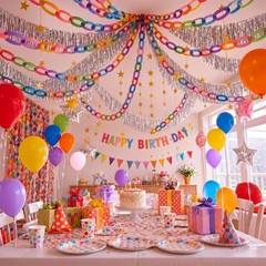 338 Pcs Rainbow Party Decoration 300 Sheets Chain Strips and 26.2ft Sliver Fr…