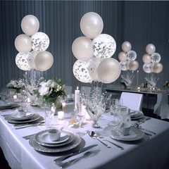 4 Set Silver Table Balloon Centerpiece Kit with Confetti Balloons for Parties
